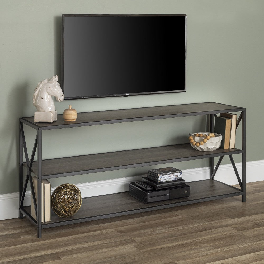 X Frame 60" Industrial Bookshelf - Slate Gray/Black Metal