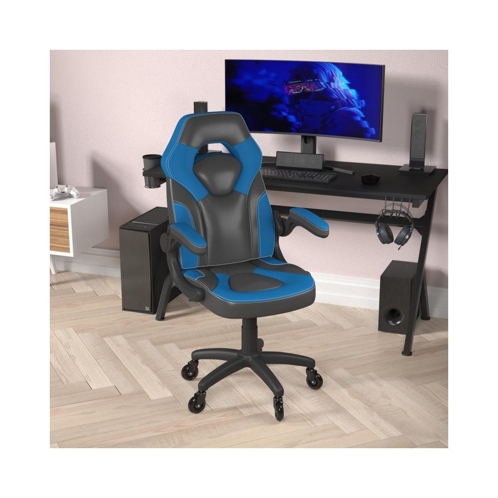 X10 Blue/Black LeatherSoft Gaming Chair- Transparent Roller Wheels