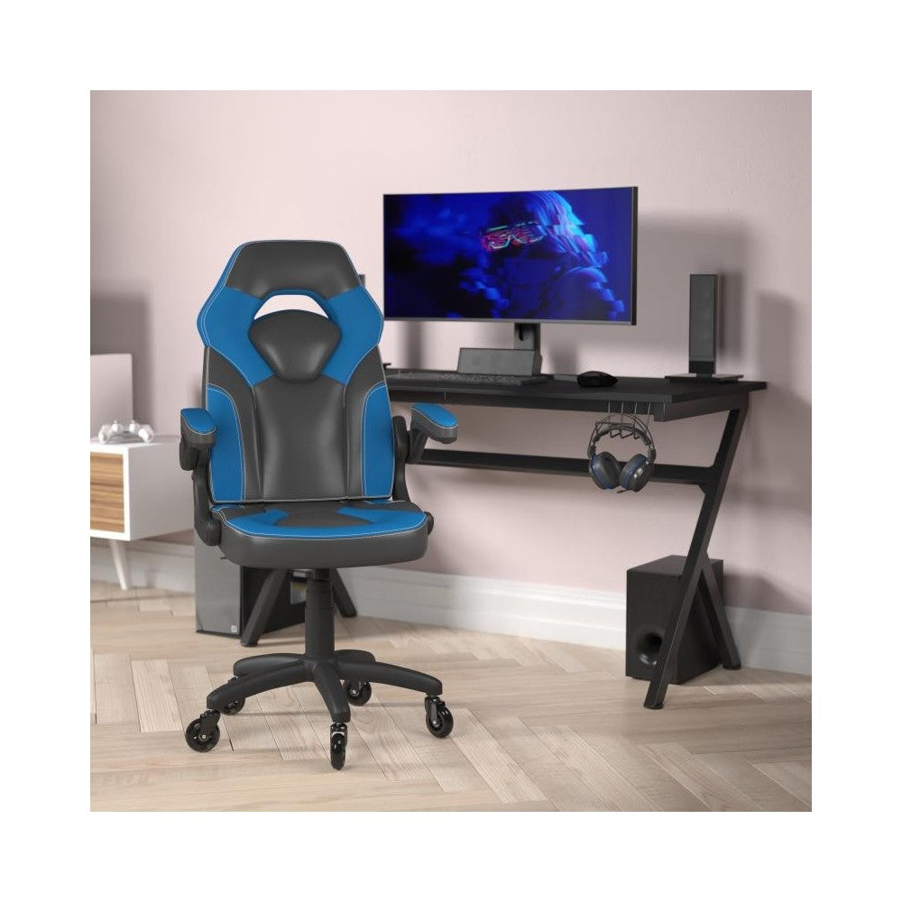 X10 Blue/Black LeatherSoft Gaming Chair- Transparent Roller Wheels