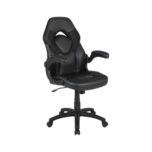 X10 Gaming Chair Racing Office Ergonomic Computer PC Adjustable Swivel Chair with Flip-up Arms, Black LeatherSoft