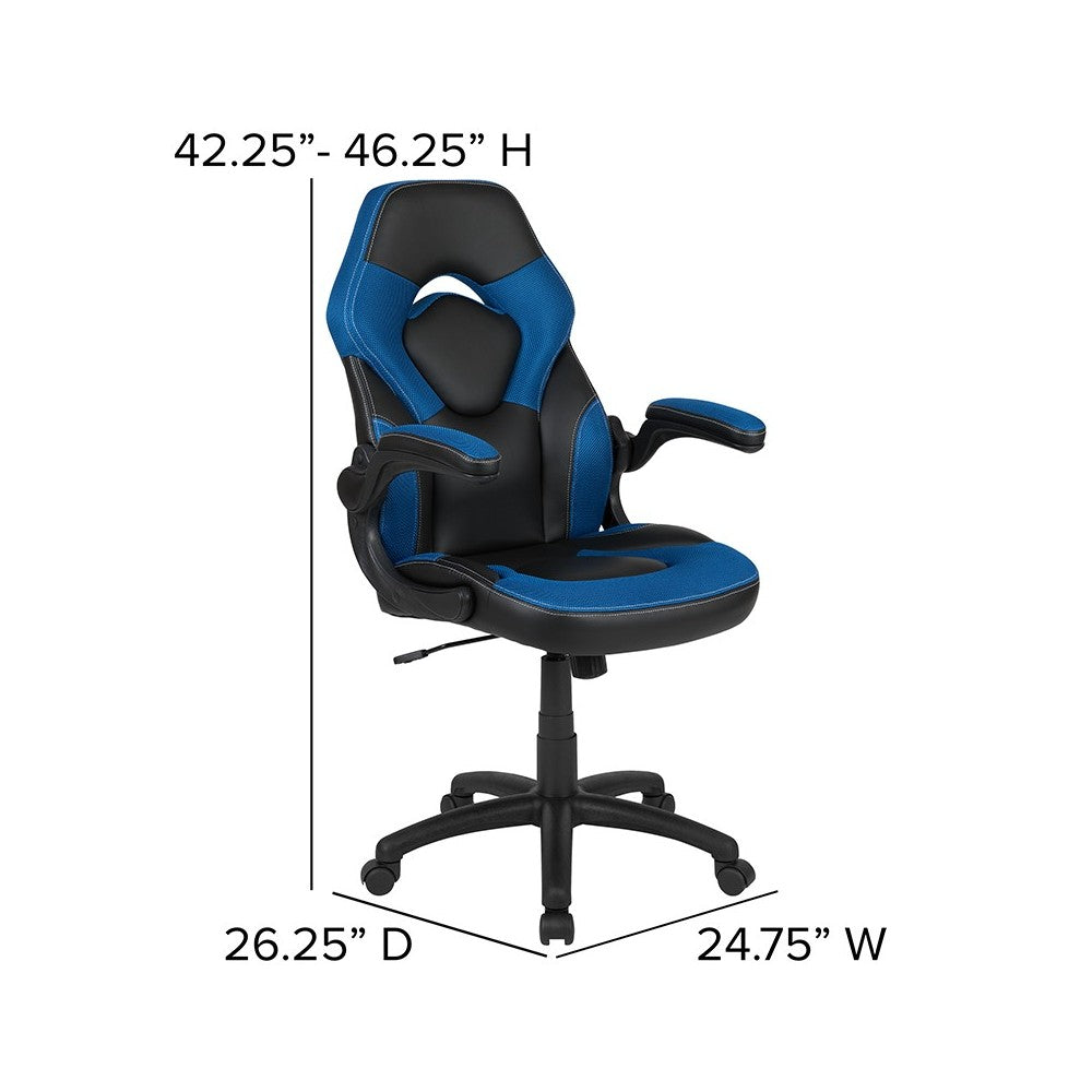 X10 Gaming Chair Racing Office Ergonomic Computer PC Adjustable Swivel Chair with Flip-up Arms, Blue/Black LeatherSoft