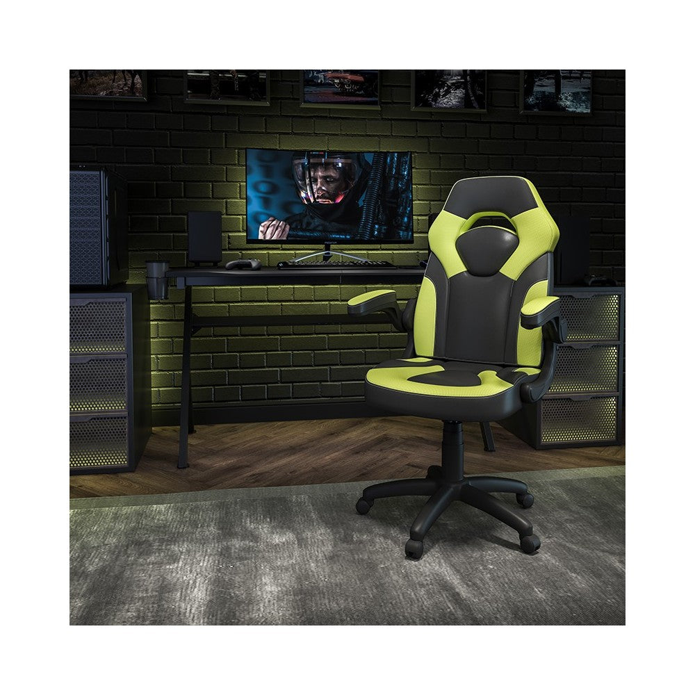 X10 Gaming Chair Racing Office Ergonomic Computer PC Adjustable Swivel Chair with Flip-up Arms, Neon Green/Black LeatherSoft