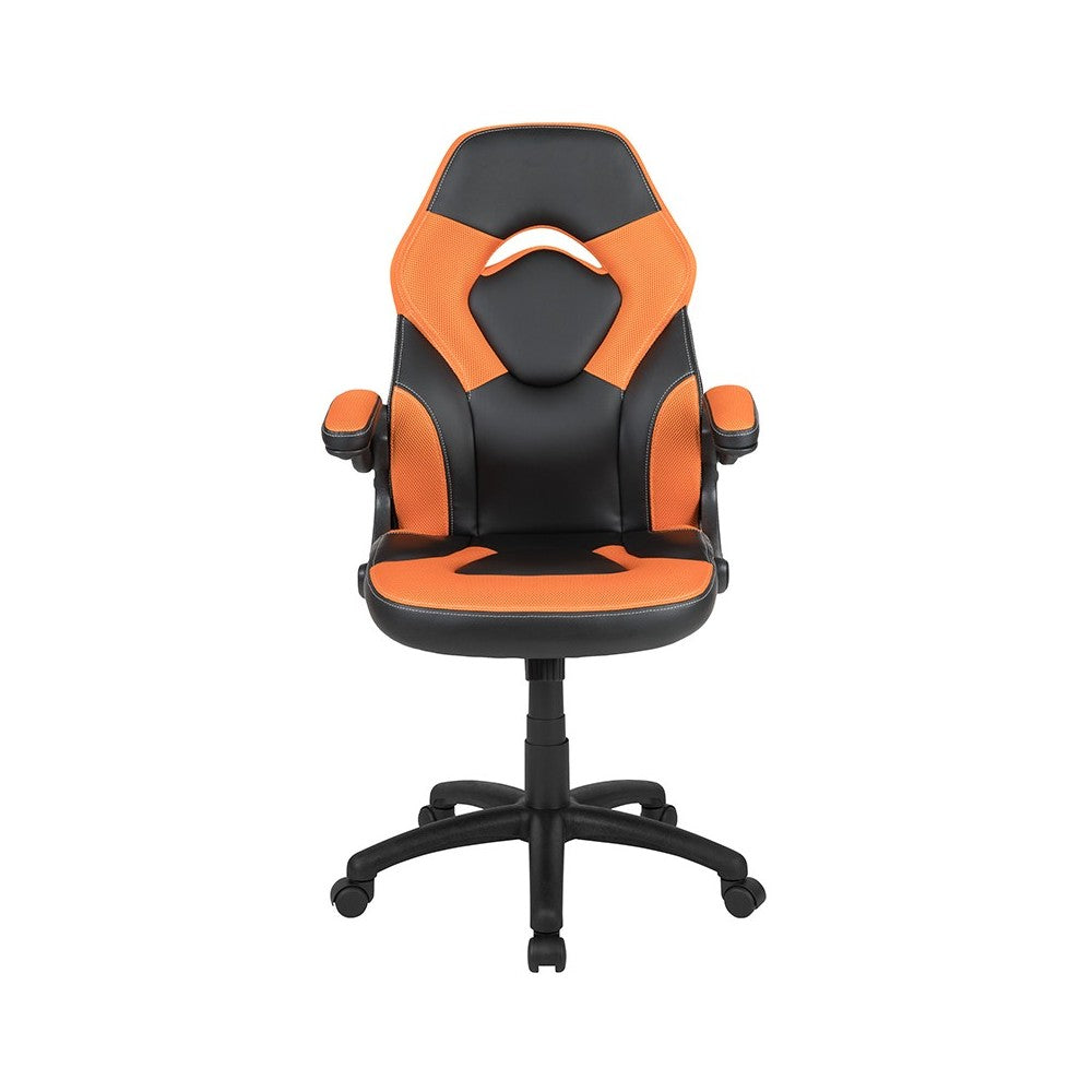 X10 Gaming Chair Racing Office Ergonomic Computer PC Adjustable Swivel Chair with Flip-up Arms, Orange/Black LeatherSoft