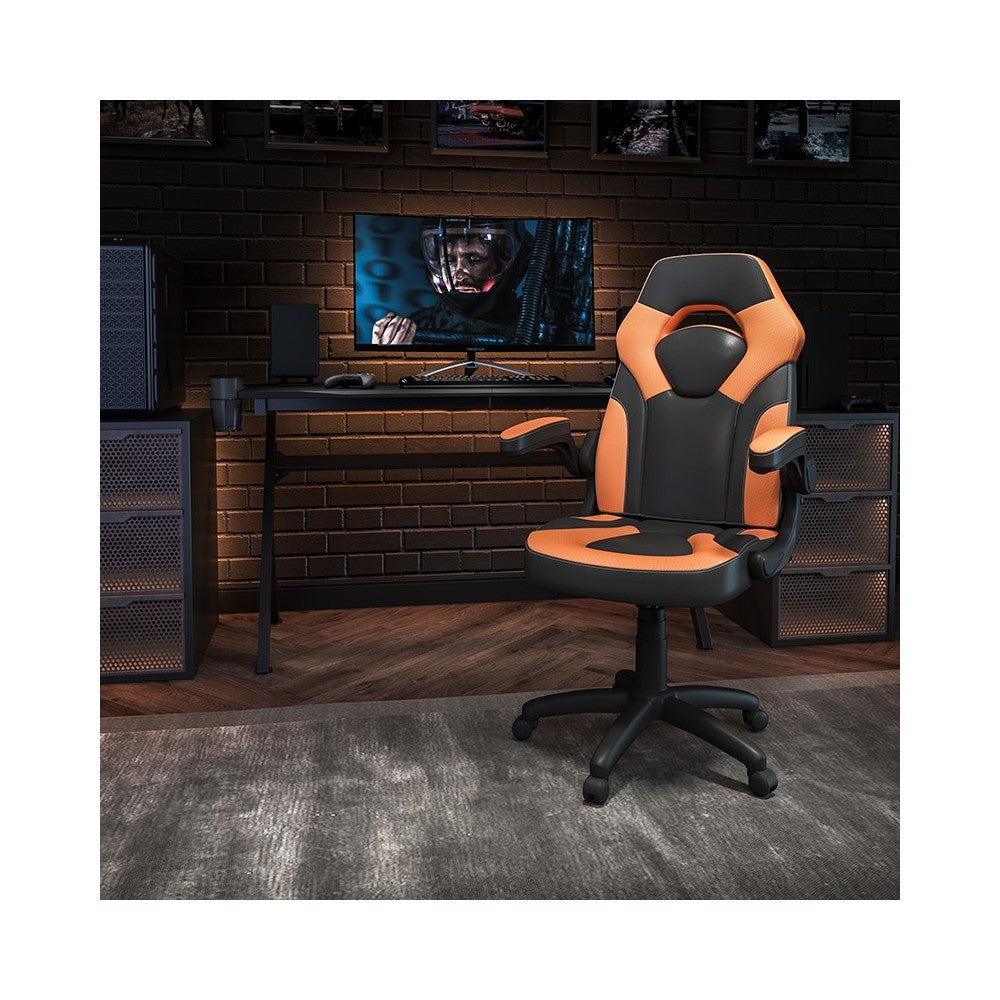 X10 Gaming Chair Racing Office Ergonomic Computer PC Adjustable Swivel Chair with Flip-up Arms, Orange/Black LeatherSoft