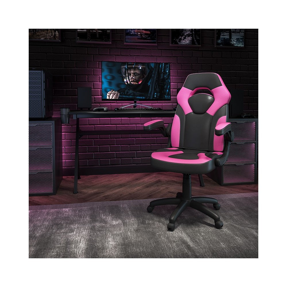 X10 Gaming Chair Racing Office Ergonomic Computer PC Adjustable Swivel Chair with Flip-up Arms, Pink/Black LeatherSoft