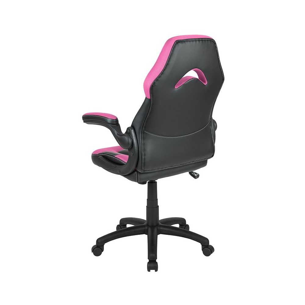 X10 Gaming Chair Racing Office Ergonomic Computer PC Adjustable Swivel Chair with Flip-up Arms, Pink/Black LeatherSoft
