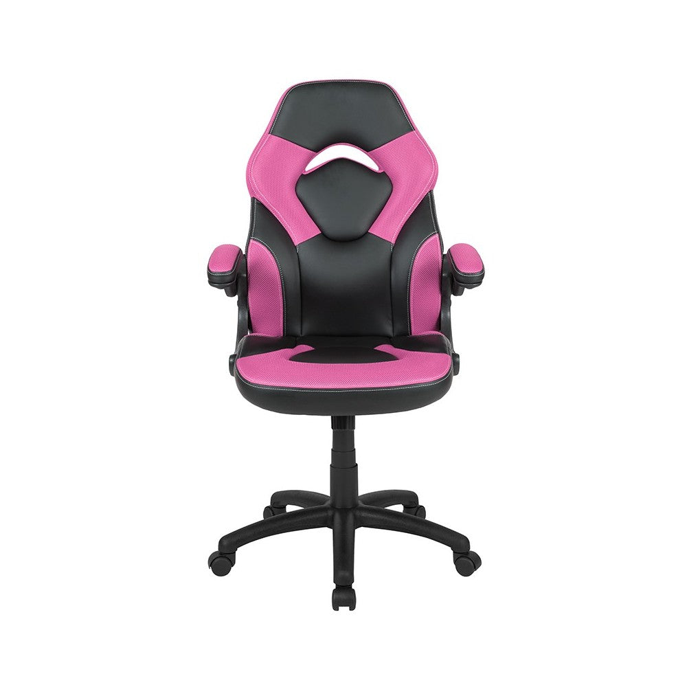 X10 Gaming Chair Racing Office Ergonomic Computer PC Adjustable Swivel Chair with Flip-up Arms, Pink/Black LeatherSoft