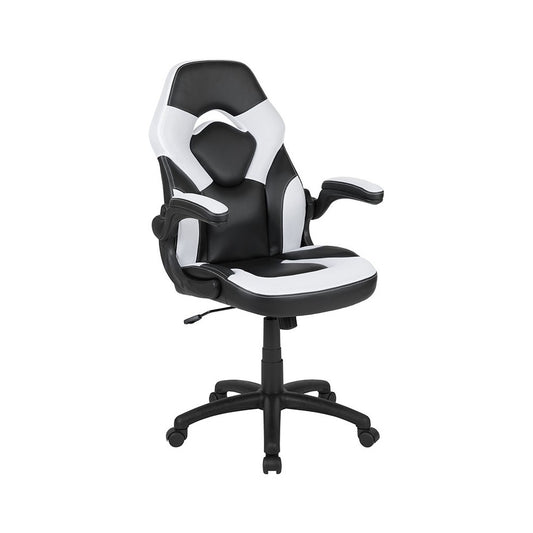 X10 Gaming Chair Racing Office Ergonomic Computer PC Adjustable Swivel Chair with Flip-up Arms, White/Black LeatherSoft