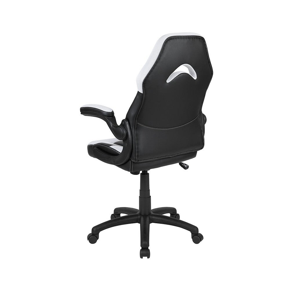 X10 Gaming Chair Racing Office Ergonomic Computer PC Adjustable Swivel Chair with Flip-up Arms, White/Black LeatherSoft