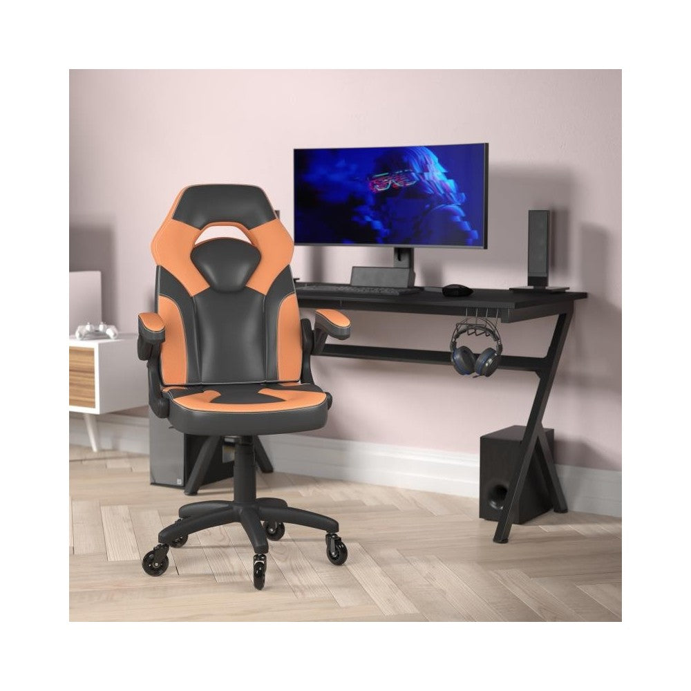 X10 Orange/Black LeatherSoft Gaming Chair- Transparent Roller Wheels