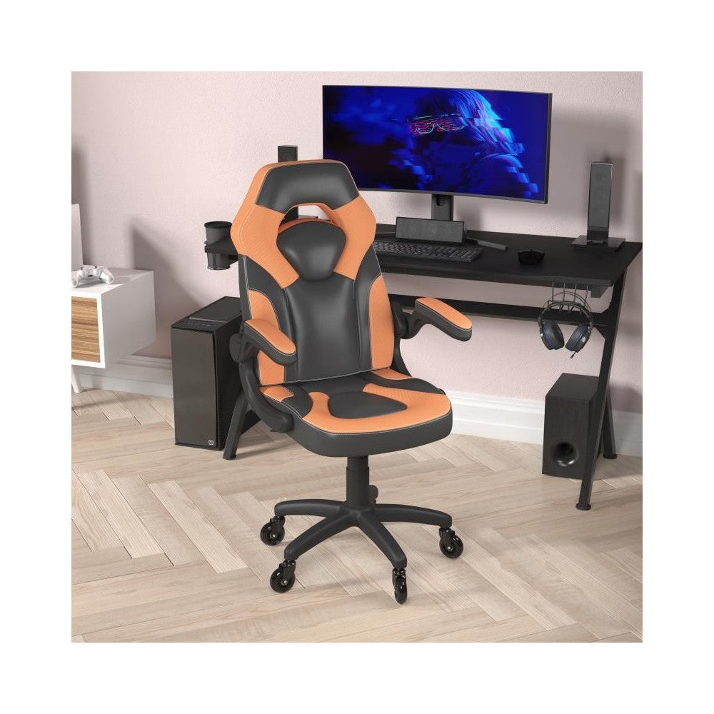 X10 Orange/Black LeatherSoft Gaming Chair- Transparent Roller Wheels