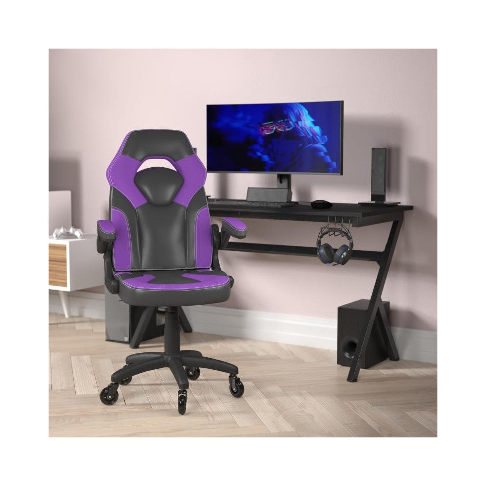 X10 Purple/Black LeatherSoft Gaming Chair- Transparent Roller Wheels