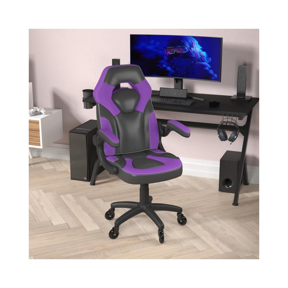 X10 Purple/Black LeatherSoft Gaming Chair- Transparent Roller Wheels