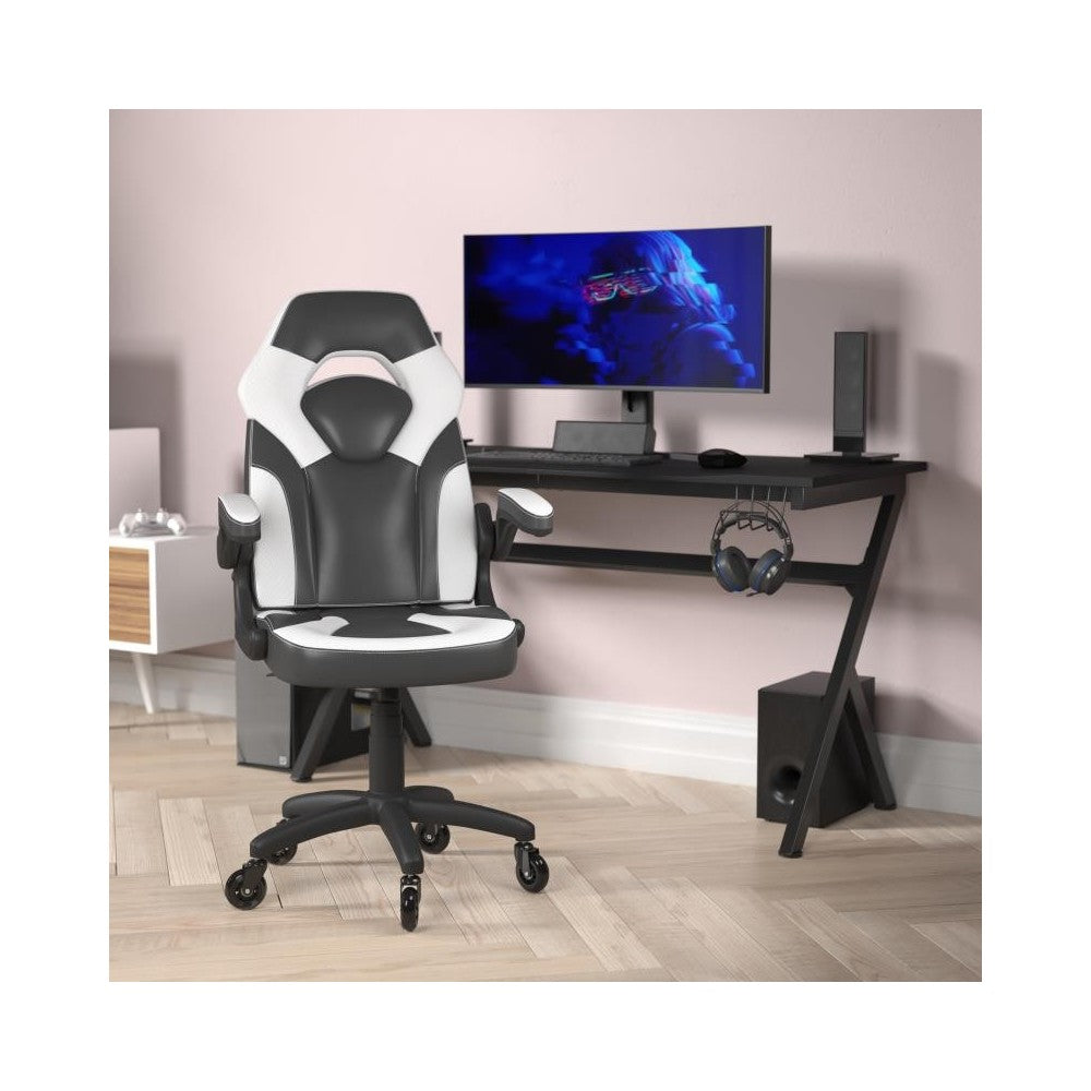 X10 White/Black LeatherSoft Gaming Chair- Transparent Roller Wheels