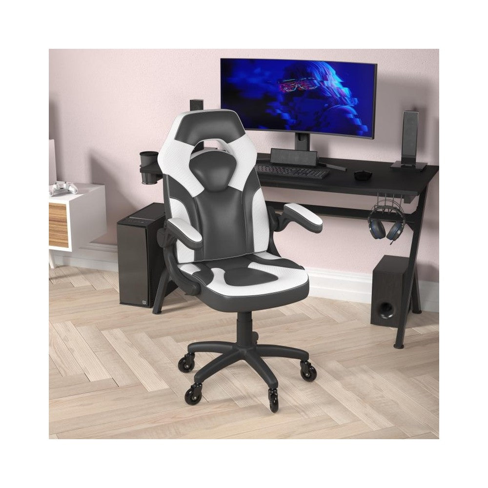 X10 White/Black LeatherSoft Gaming Chair- Transparent Roller Wheels