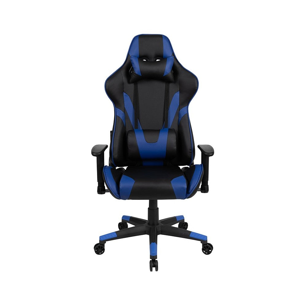 X20 Gaming Chair Racing Office Ergonomic Computer PC Adjustable Swivel Chair with Reclining Back in Blue LeatherSoft