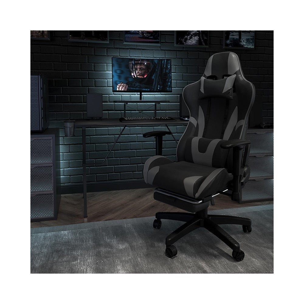 X20 Gaming Chair Racing Office Ergonomic Computer PC Adjustable Swivel Chair with Reclining Back in Gray LeatherSoft