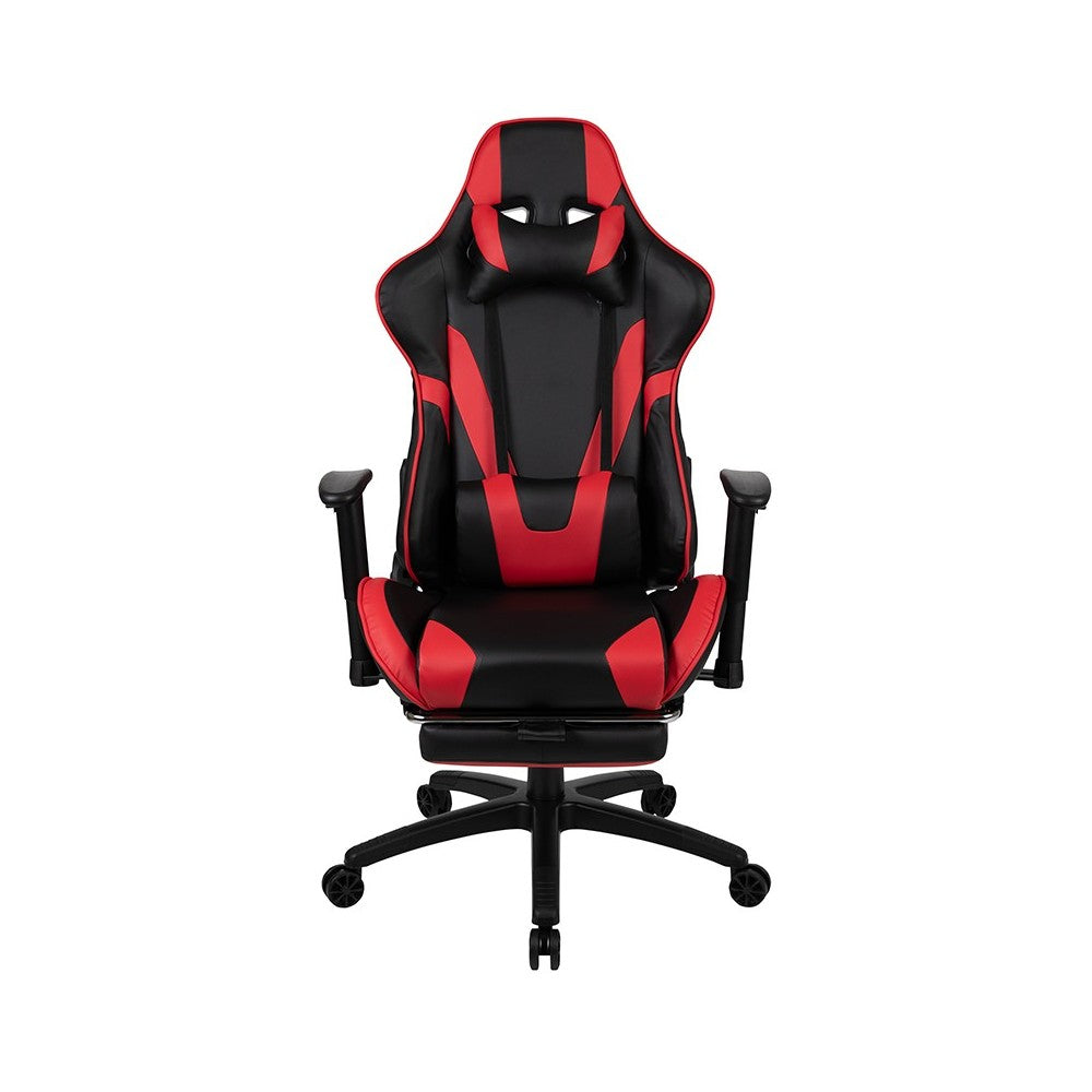 X30 Gaming Chair Racing Office Ergonomic Computer Chair with Fully Reclining Back and Slide-Out Footrest in Red LeatherSoft