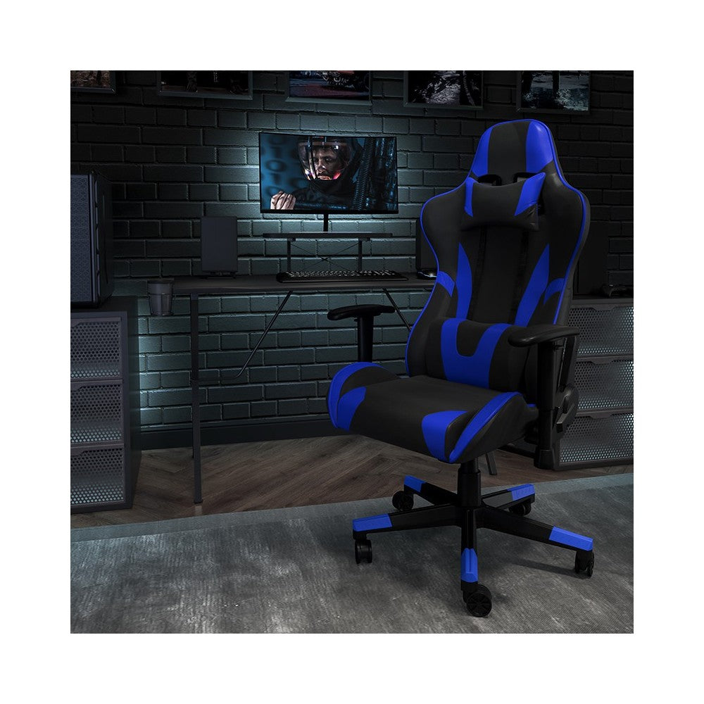 X30 Gaming Chair Racing Office Ergonomic Computer Chair with Reclining Back and Slide-Out Footrest in Blue LeatherSoft