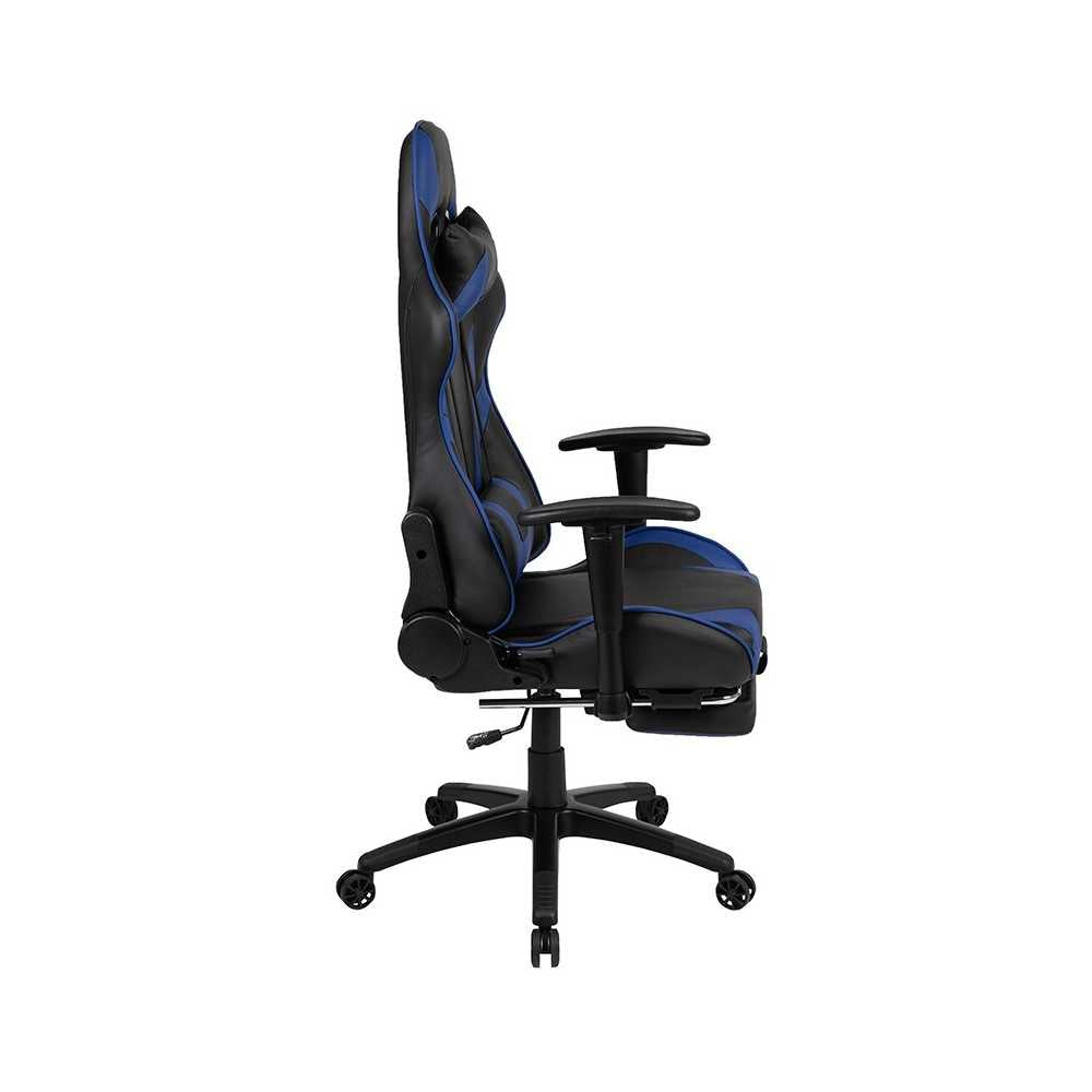 X30 Gaming Chair Racing Office Ergonomic Computer Chair with Reclining Back and Slide-Out Footrest in Blue LeatherSoft