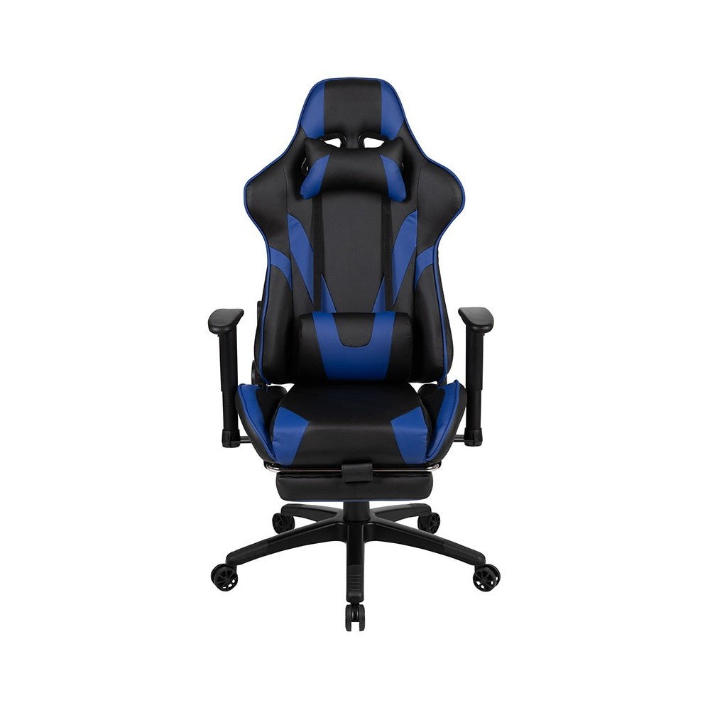 X30 Gaming Chair Racing Office Ergonomic Computer Chair with Reclining Back and Slide-Out Footrest in Blue LeatherSoft