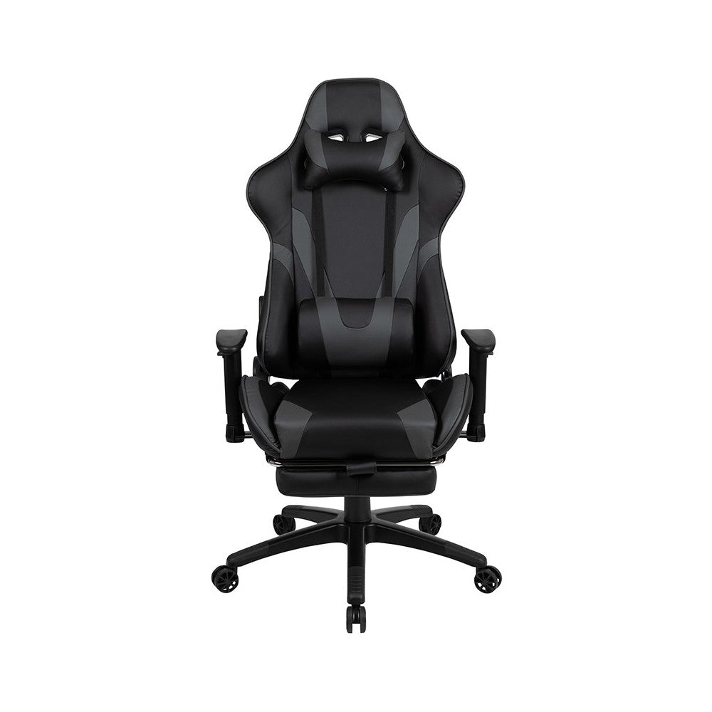 X30 Gaming Chair Racing Office Ergonomic Computer Chair with Reclining Back and Slide-Out Footrest in Gray LeatherSoft