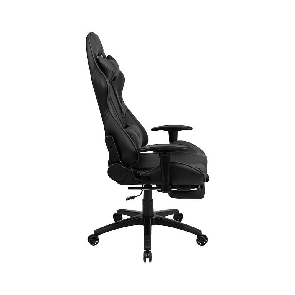 X30 Gaming Chair Racing Office Ergonomic Computer Chair with Reclining Back and Slide-Out Footrest in Gray LeatherSoft