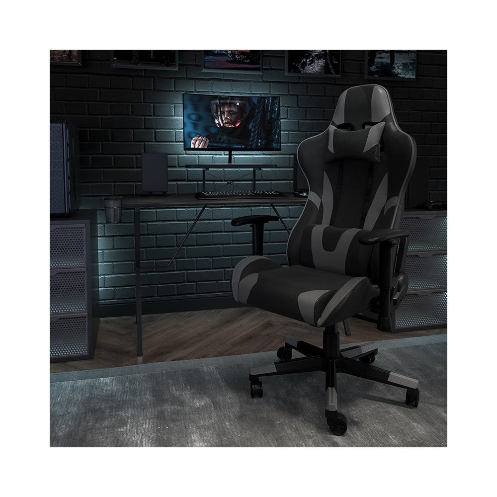 X30 Gaming Chair Racing Office Ergonomic Computer Chair with Reclining Back and Slide-Out Footrest in Gray LeatherSoft