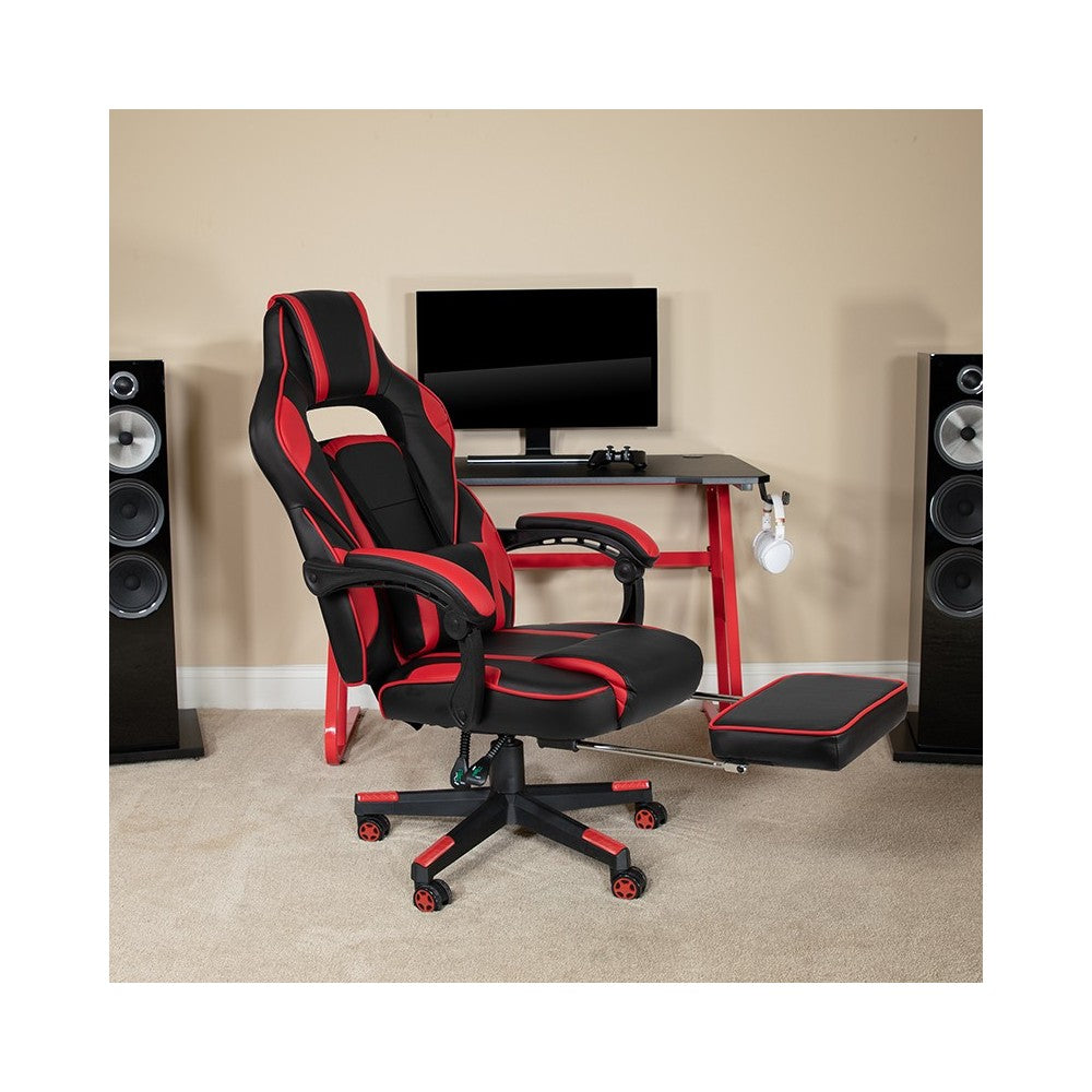 X40 Gaming Chair Racing Ergonomic Computer Chair with Fully Reclining Back/Arms, Slide-Out Footrest, Massaging Lumbar - Red