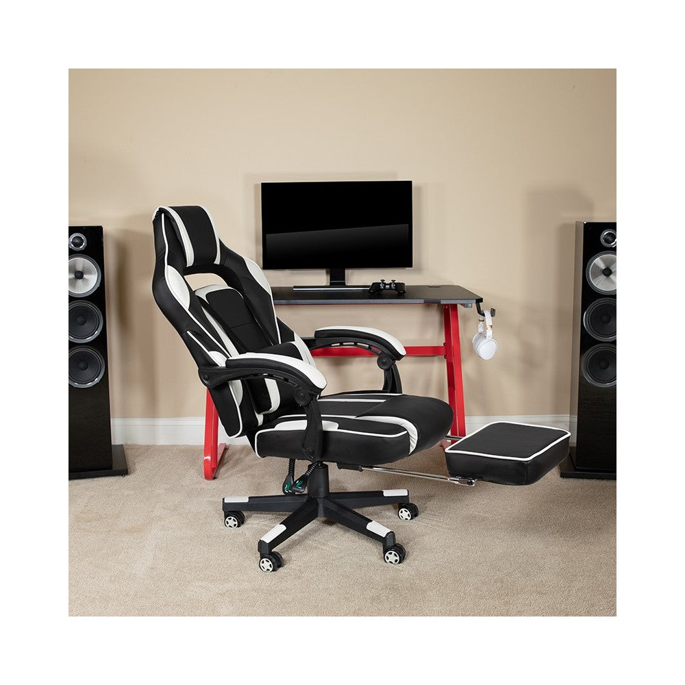 X40 Gaming Chair Racing Ergonomic Computer Chair with Fully Reclining Back/Arms, Slide-Out Footrest, Massaging Lumbar - White