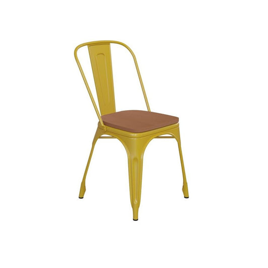 Yellow Metal Chair-Teak Seat