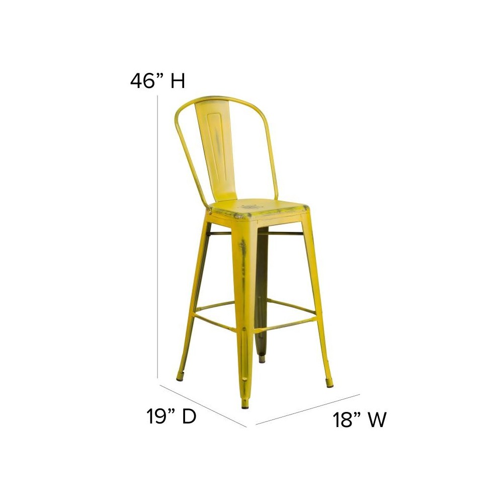 Yellow Metal Stool-Teak Seat