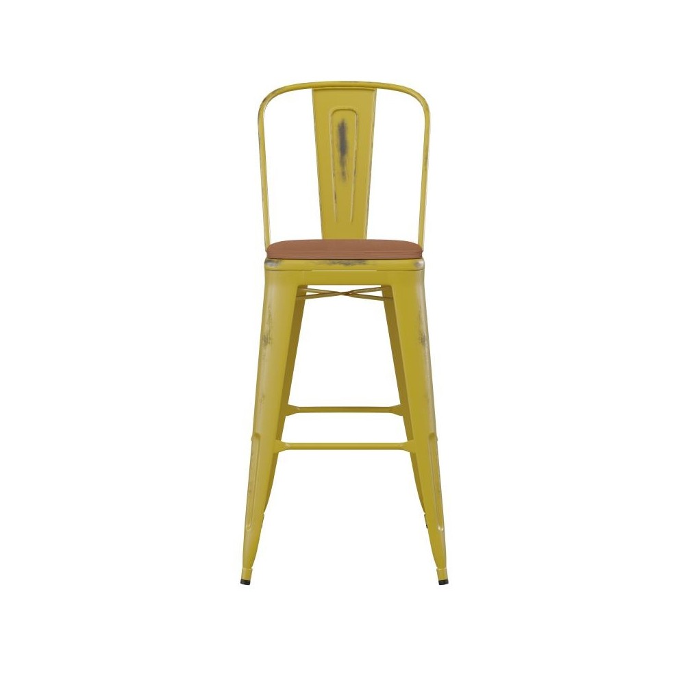 Yellow Metal Stool-Teak Seat