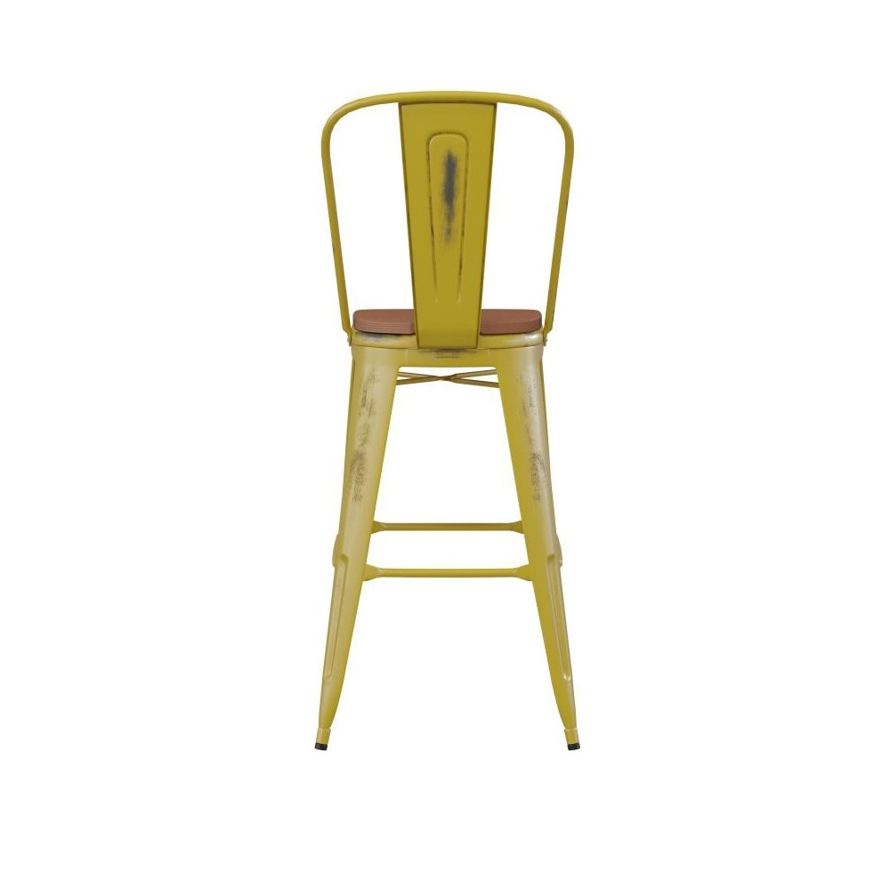 Yellow Metal Stool-Teak Seat