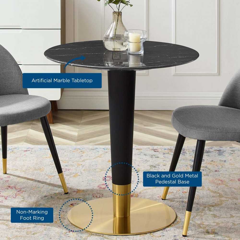 Zinque 28" Artificial Marble Dining Table, Gold Black