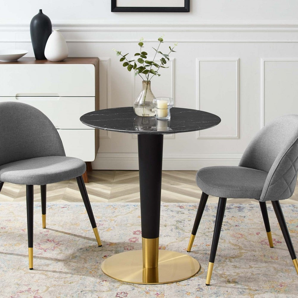 Zinque 28" Artificial Marble Dining Table, Gold Black