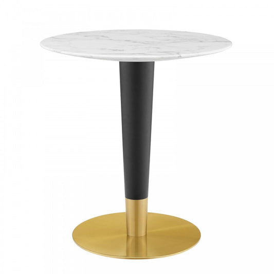 Zinque 28" Artificial Marble Dining Table, Gold White