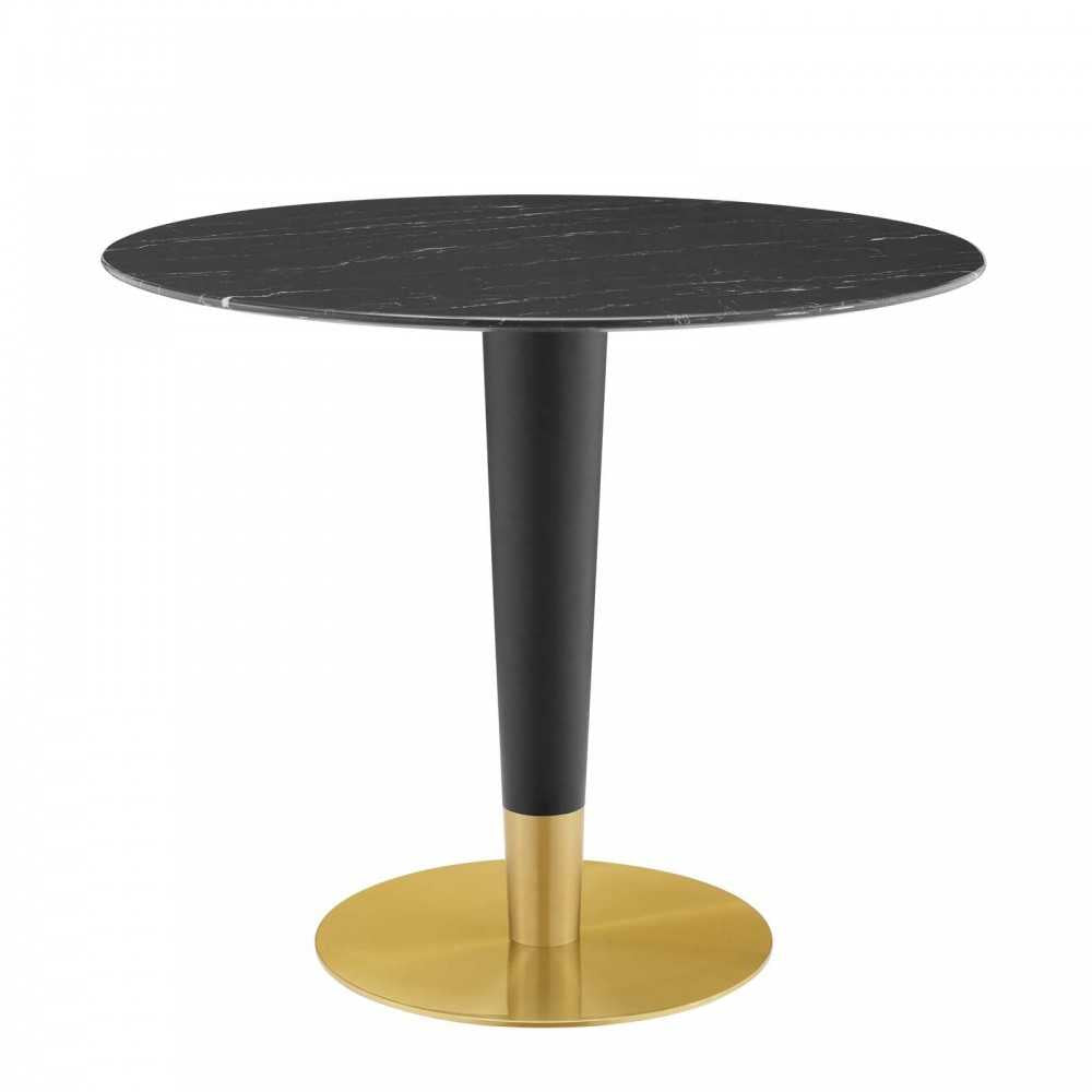 Zinque 36" Artificial Marble Dining Table, Gold Black