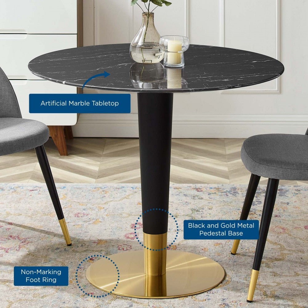 Zinque 36" Artificial Marble Dining Table, Gold Black