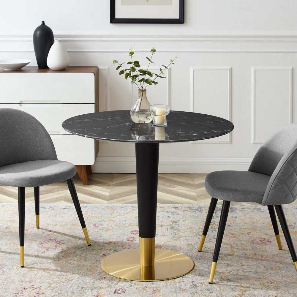 Zinque 36" Artificial Marble Dining Table, Gold Black