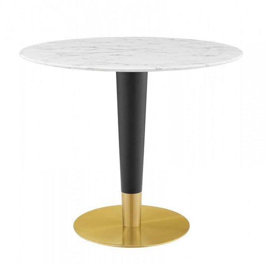 Zinque 36" Artificial Marble Dining Table, Gold White