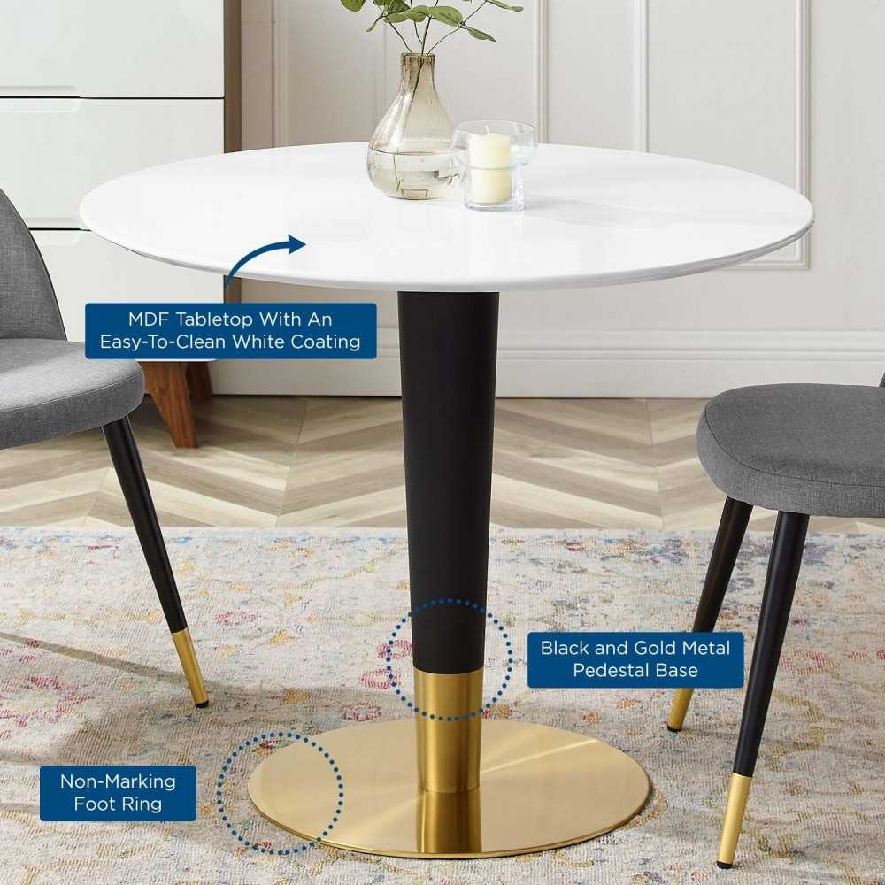 Zinque 36" Dining Table, Gold White