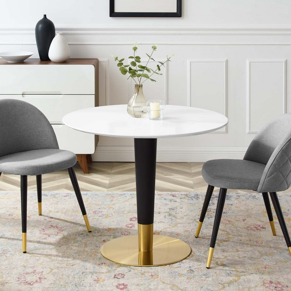 Zinque 36" Dining Table, Gold White