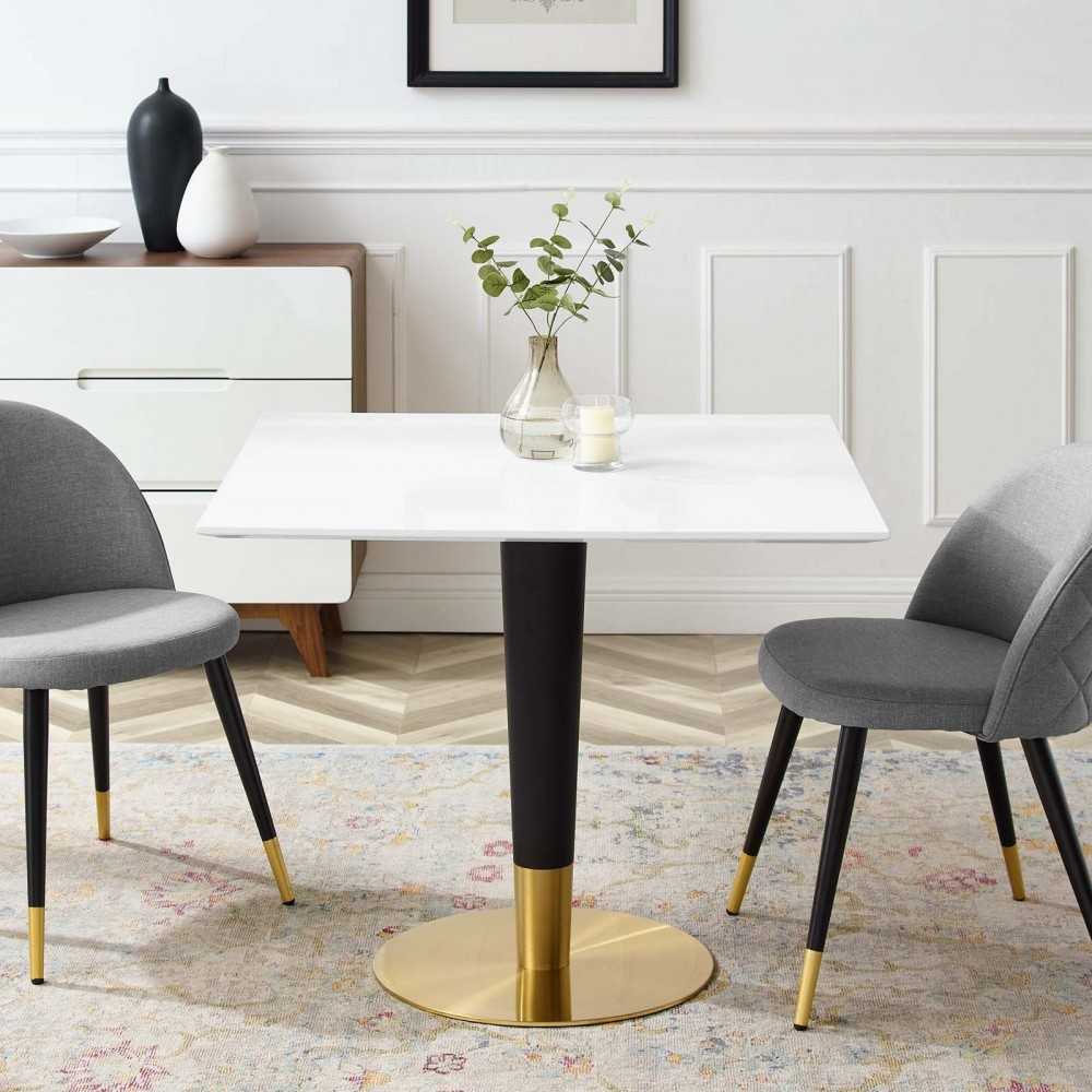 Zinque 36" Square Dining Table, Gold White