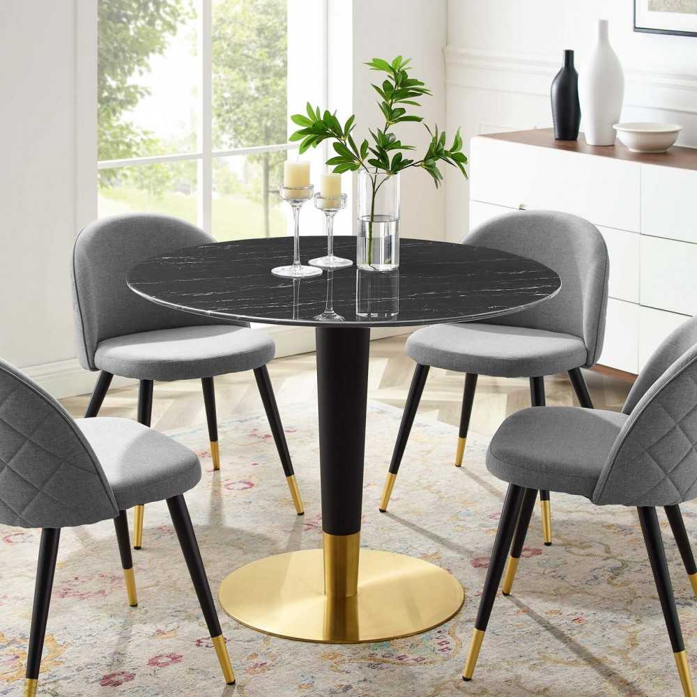 Zinque 40" Artificial Marble Dining Table, Gold Black