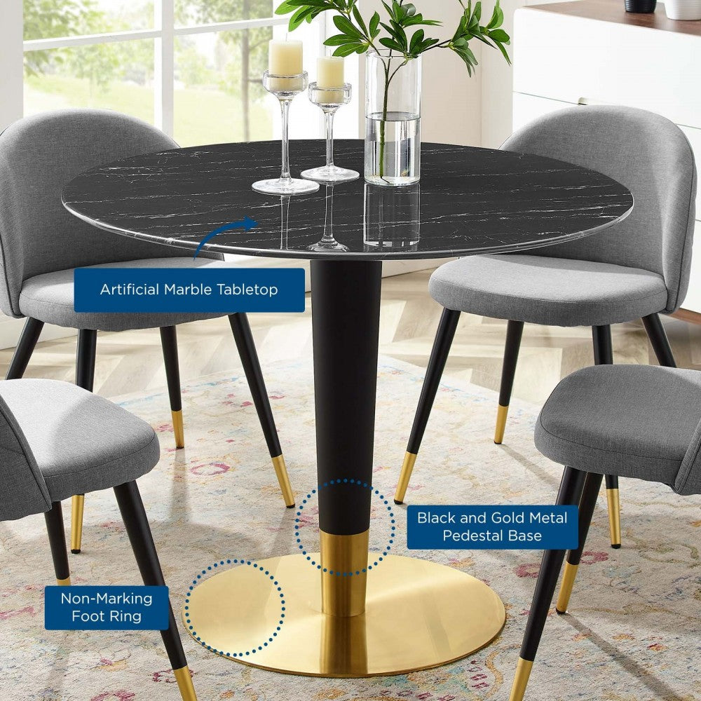 Zinque 40" Artificial Marble Dining Table, Gold Black