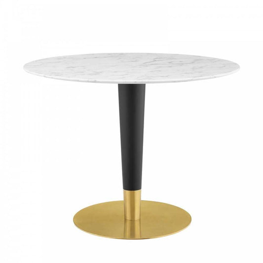 Zinque 40" Artificial Marble Dining Table, Gold White