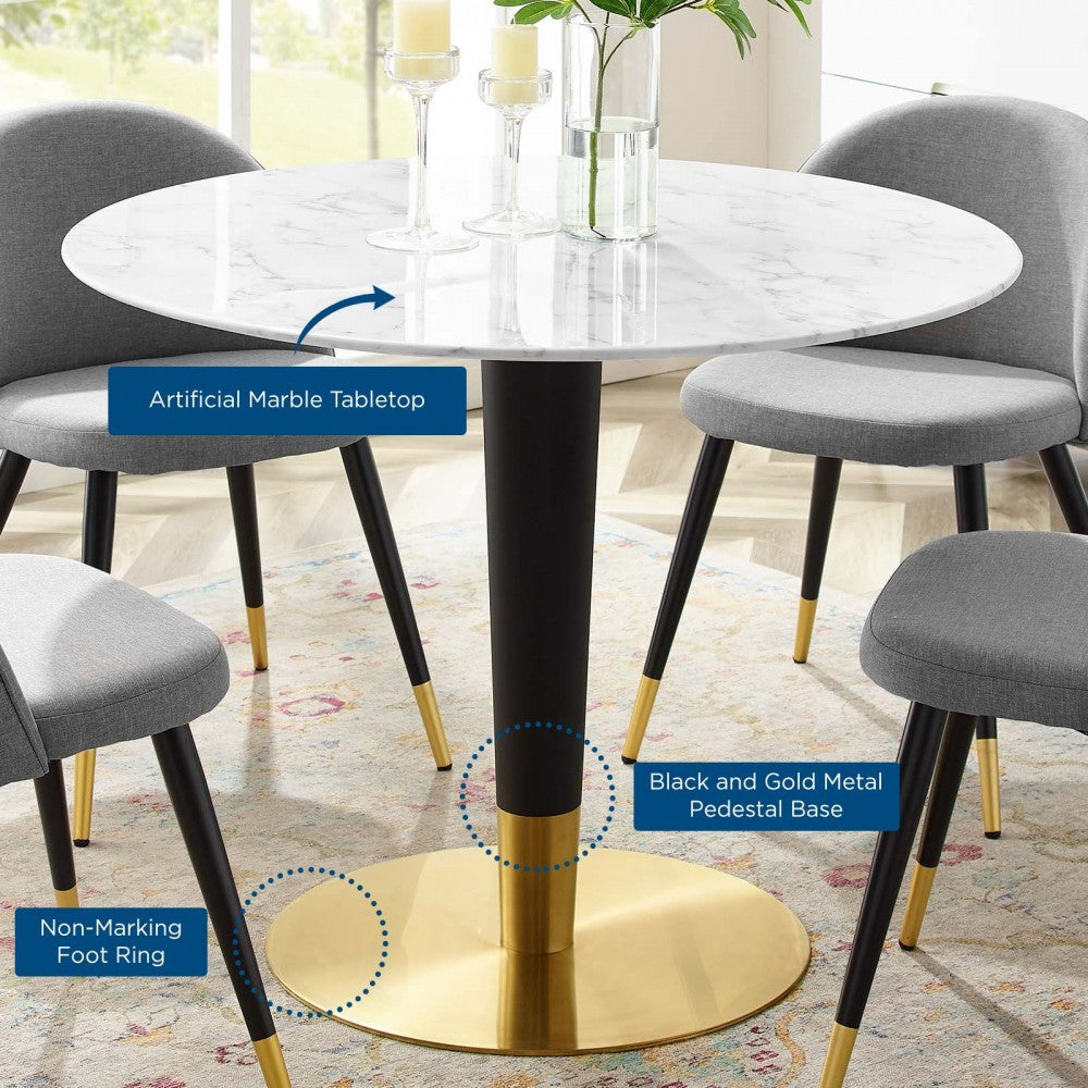 Zinque 40" Artificial Marble Dining Table, Gold White