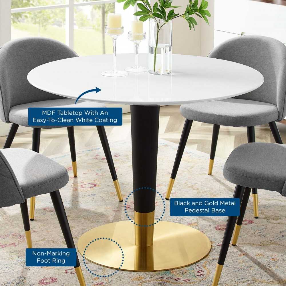 Zinque 40" Dining Table, Gold White