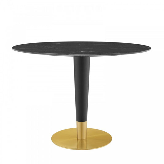 Zinque 42" Oval Artificial Marble Dining Table, Gold Black